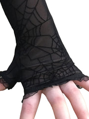Spider Web Ruffled Hem Long Gloves