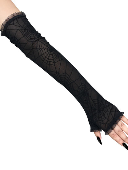 Spider Web Ruffled Hem Long Gloves