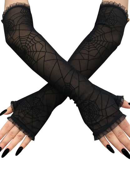 Spider Web Ruffled Hem Long Gloves