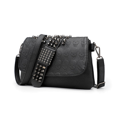 Riveted Embossed Skull Shoulder Bag