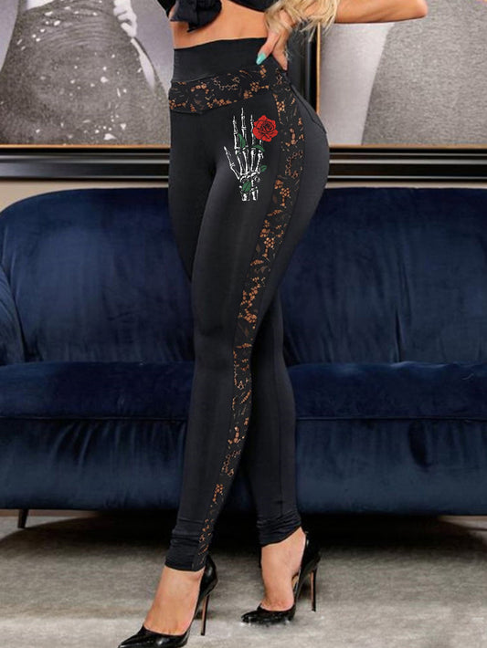 Sexy Rose Ghost Hand Lace Patchwork Trousers