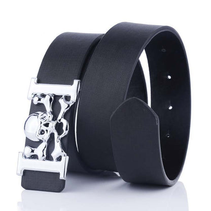 Solid Color Skull Buckle Leather Belt