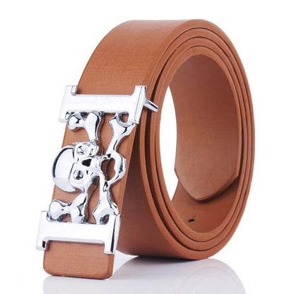 Solid Color Skull Buckle Leather Belt