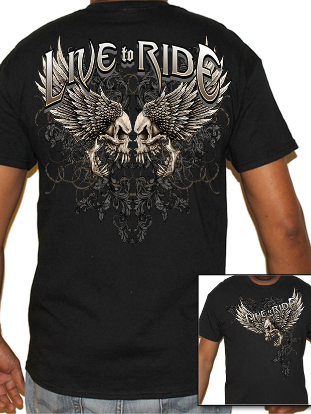 Live To Ride Roaring Skull Printed T-Shirt