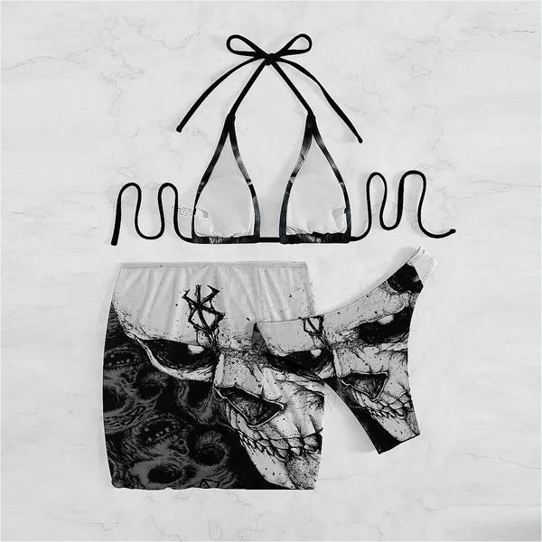Sexy Bikini-Badeanzug mit dunklem Gothic-Totenkopf-Print