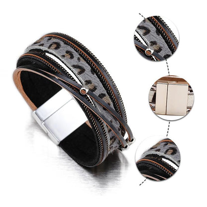 Leopard Print Trendy Alloy Magnetic Horsehair Bracelet