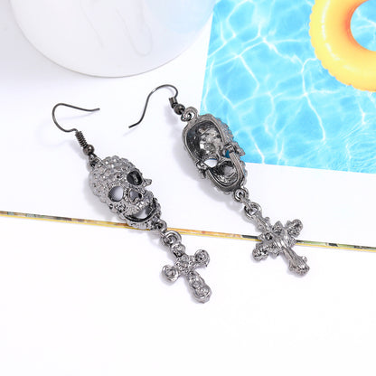 Hollowed Skull Cross Drop Earrings