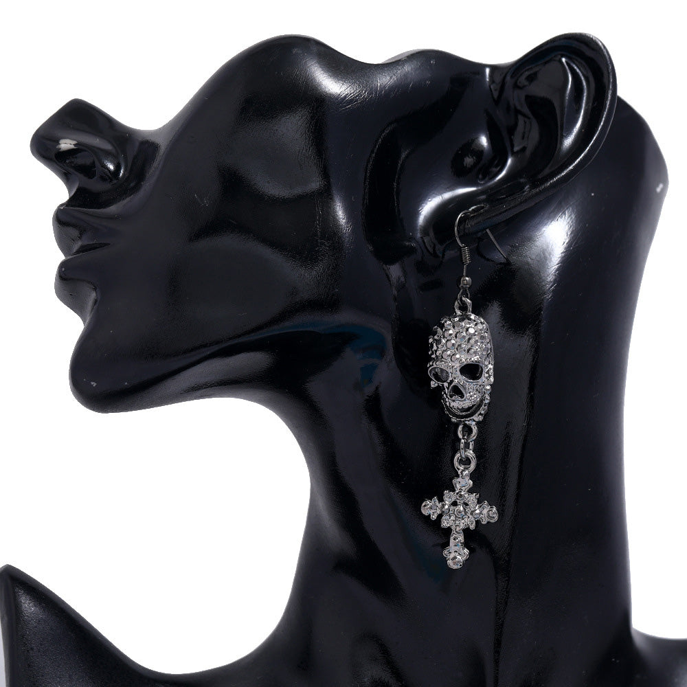 Hollowed Skull Cross Drop Earrings