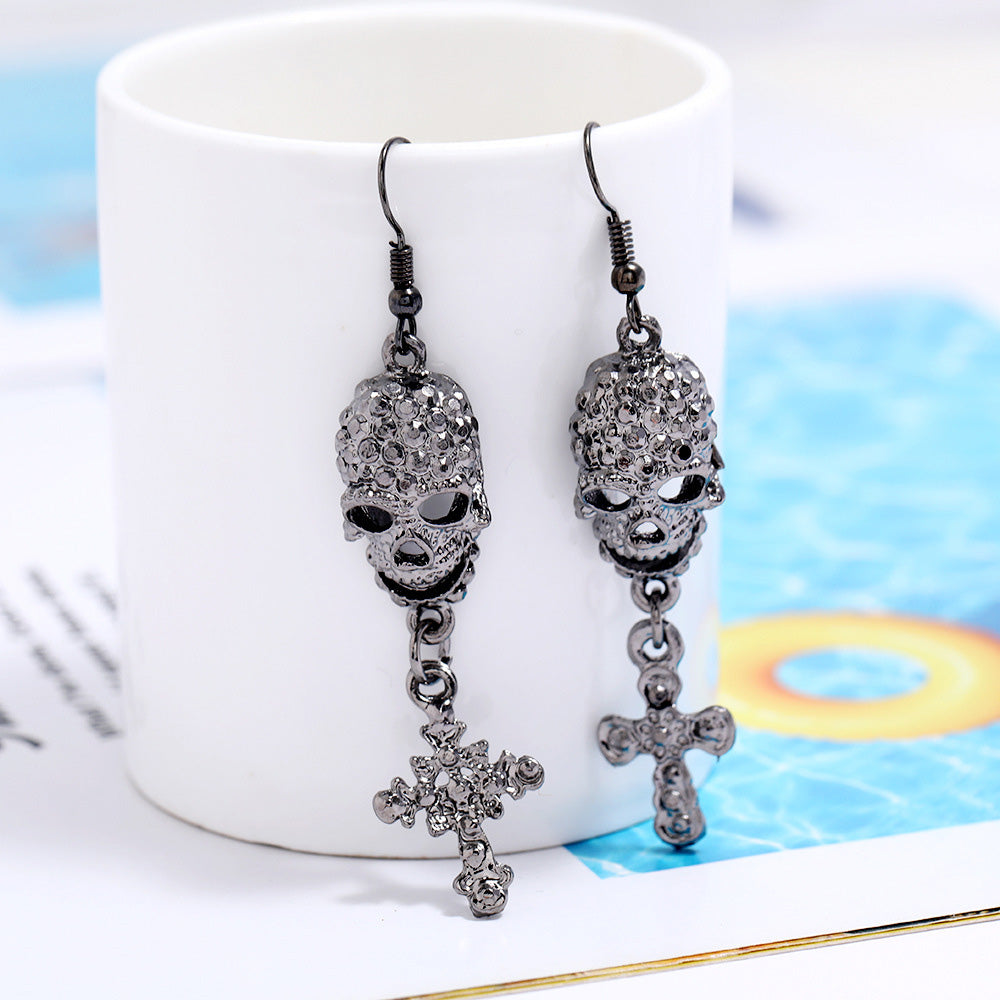 Hollowed Skull Cross Drop Earrings