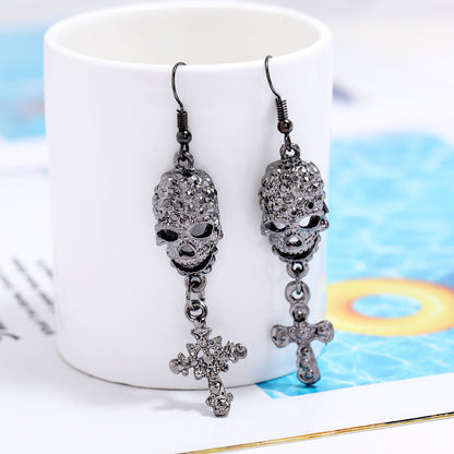 Hollowed Skull Cross Drop Earrings