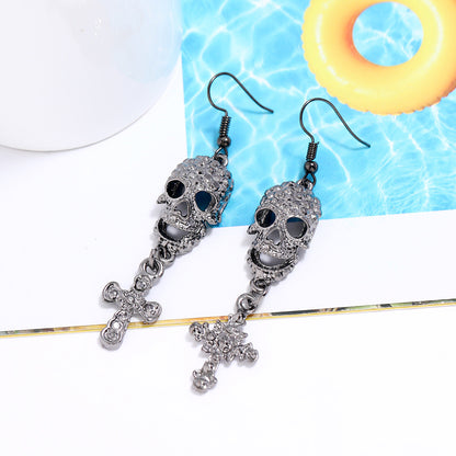 Hollowed Skull Cross Drop Earrings