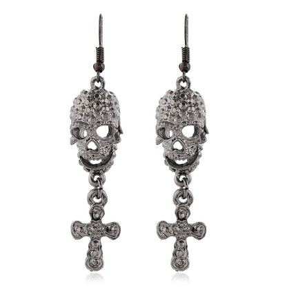 Hollowed Skull Cross Drop Earrings