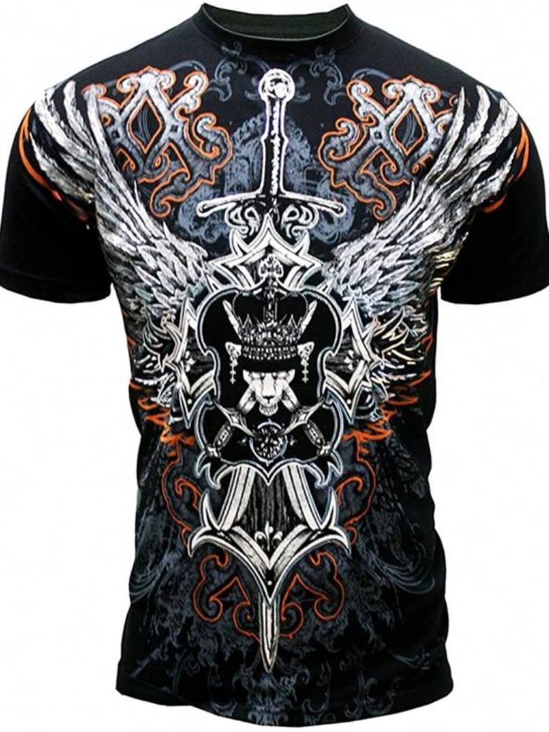 Men's Punk Printed Vintage Dark Wings T-Shirt