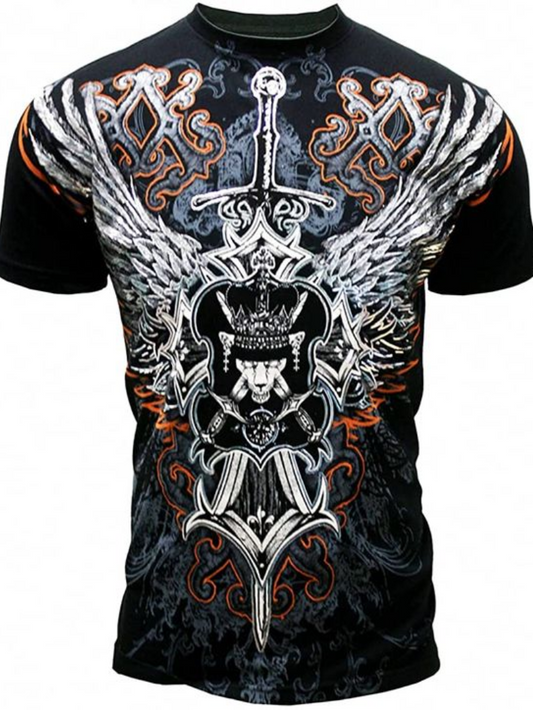 Men's Punk Printed Vintage Dark Wings T-Shirt