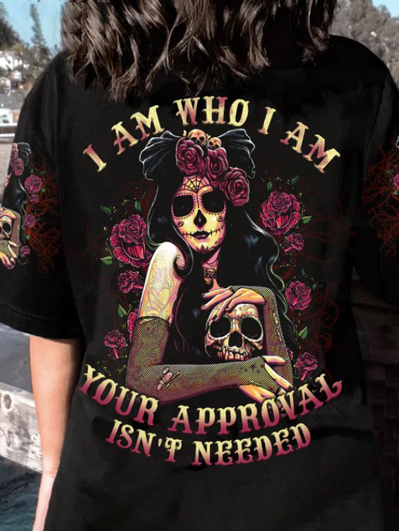 T-shirt imprimé à slogan personnalisé Skull Rose pour femmes 