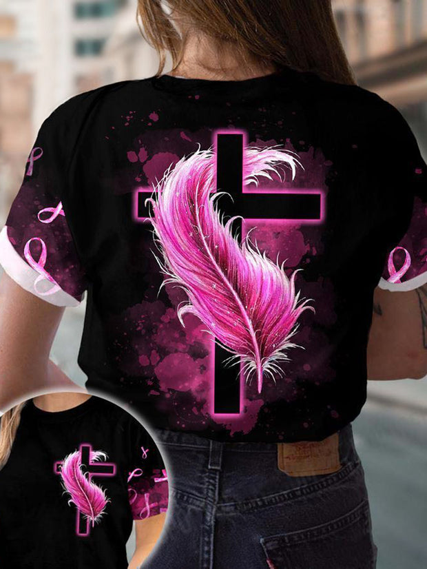 Feather Cross Printed Casual T-Shirt
