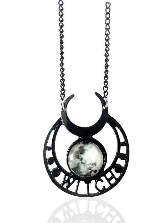 Démon Sorcière Lune Noire Collier Triple Lune 