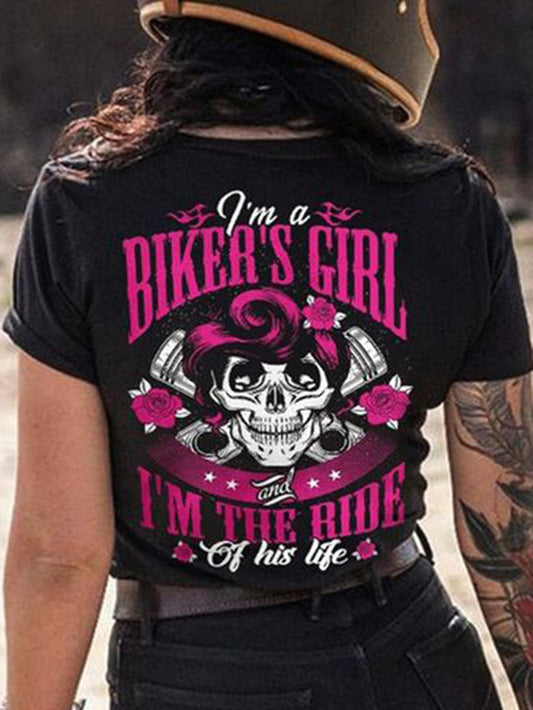 T-shirt imprimé crâne de moto au dos 