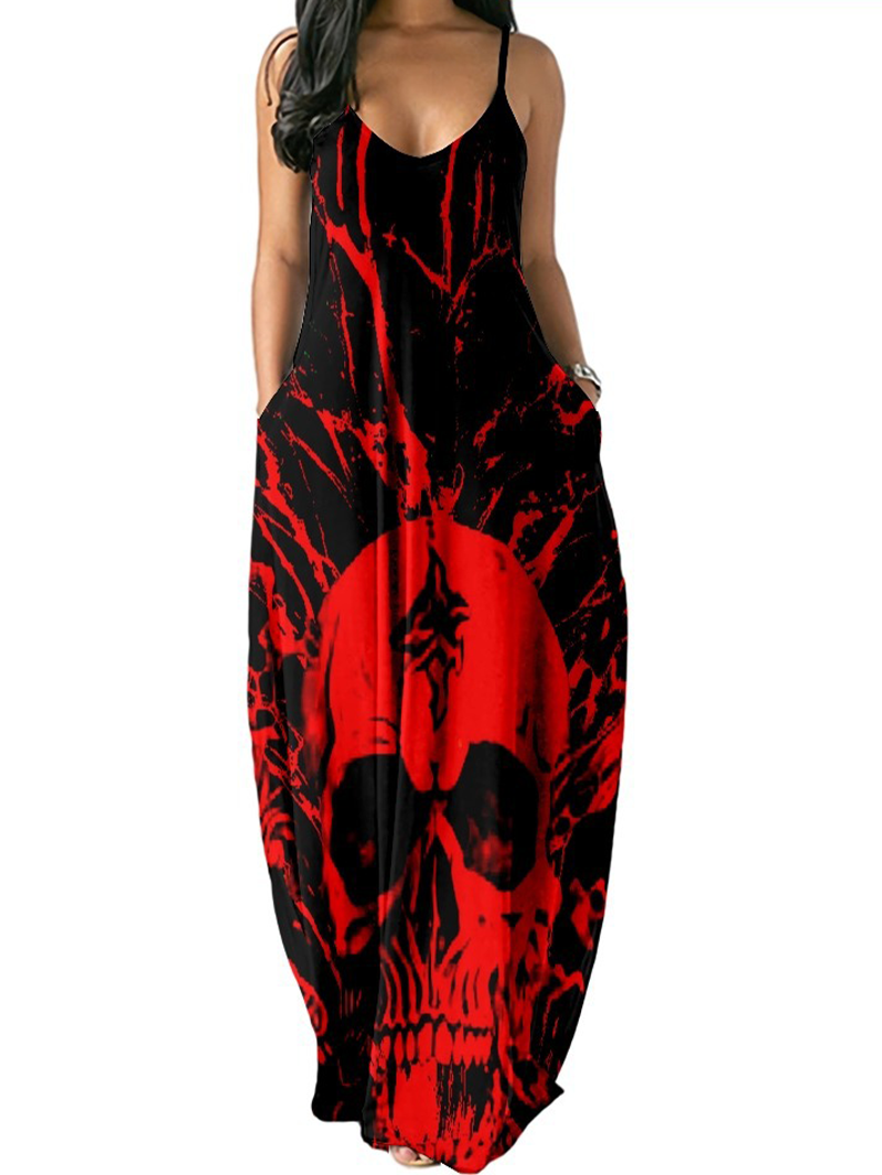 Sexy Suspender Skull Print Dress