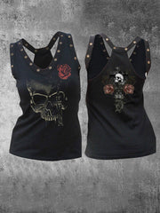 "Skull Flower Print Casual Sexy Punk Vest