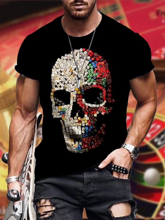 Round neck art skull print short sleeve round neck T-shirt men