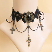 Delicate Chain Cross Gothic Laced Choker