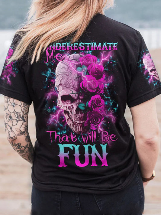 T-shirt imprimé à slogan personnalisé Skull Rose pour femmes 