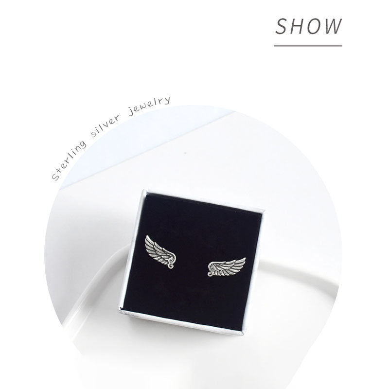 Trendy 925 Silver Wings Ear Studs