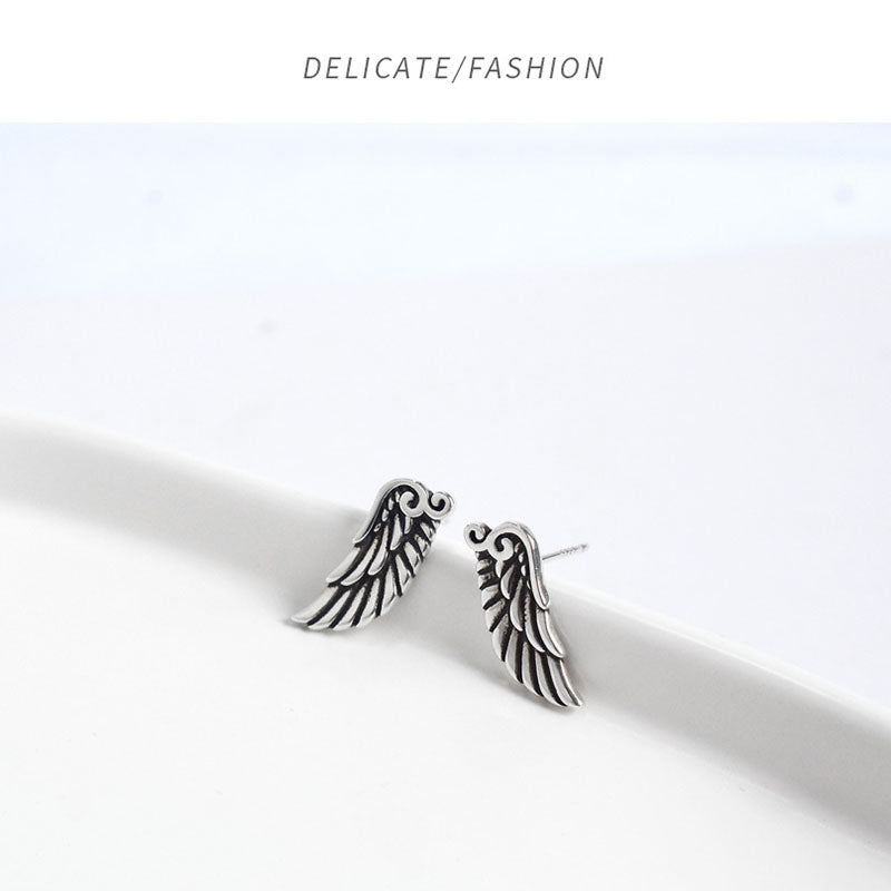 Trendy 925 Silver Wings Ear Studs