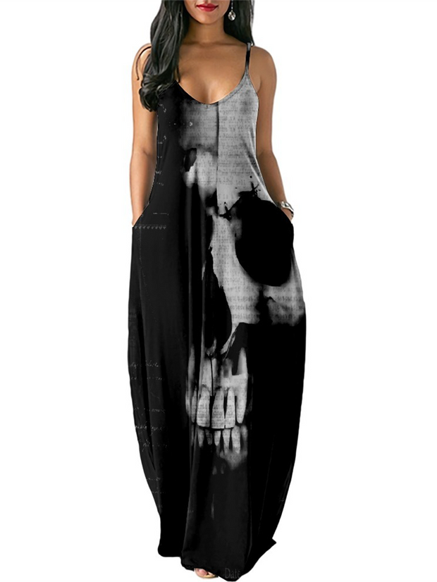 Sexy Suspender Skull Print Dress