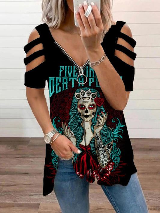 Short Sleeve Cutout Print T-Shirt