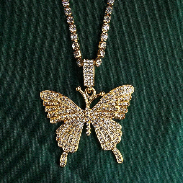 Collier pendentif papillon double couche en strass 