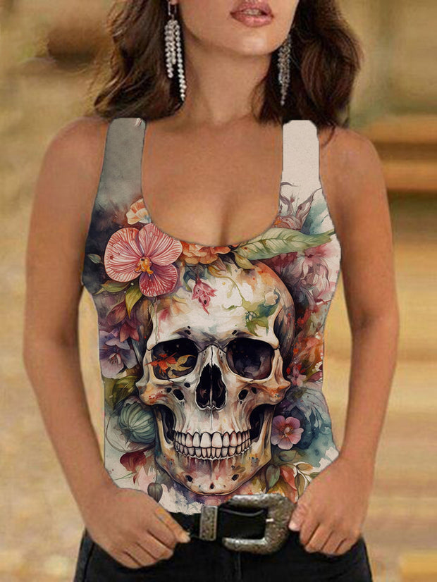 Flower Skull Sleeveless Vest