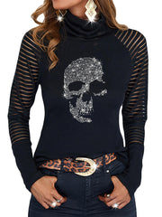 Women's half turtleneck sexy lace stitching long-sleeved top