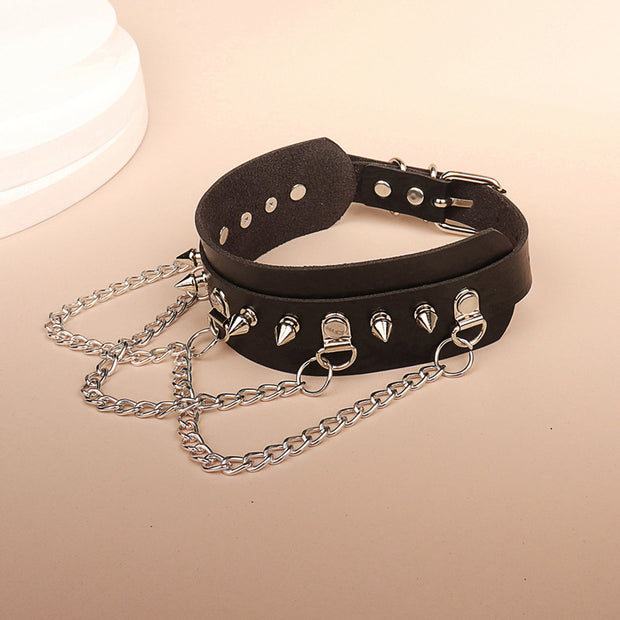Punk Riveted Leather Choker Necklace