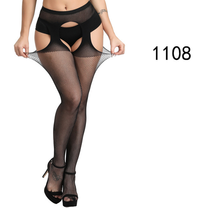 Sexy Lace Suspender Jacquard Hollow Fishnet Stockings