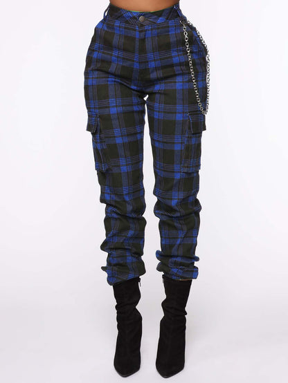 Trendy Plaid And Chain Accessories Harem Pants