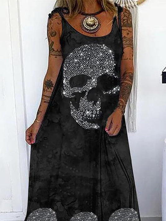 Maxikleid mit Schleife und Punk-Totenkopf-Print 