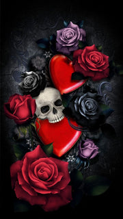 Gothic Heart Roses Skulls Print Color Block Hooded Dress