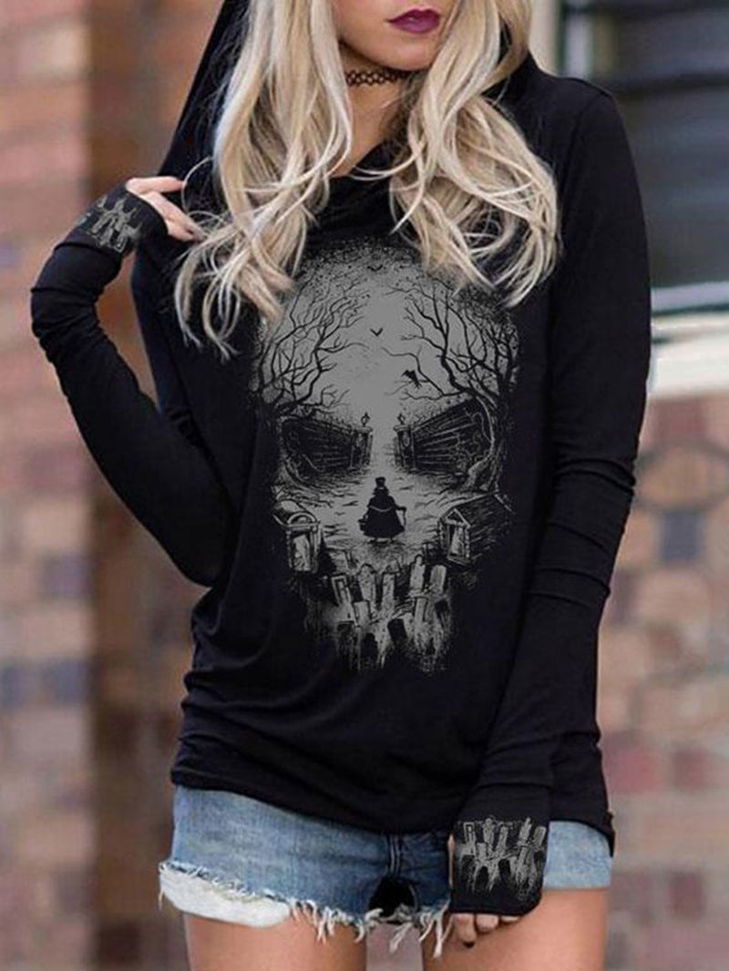 Punk Skull Printed Spooky Women's Hoodie