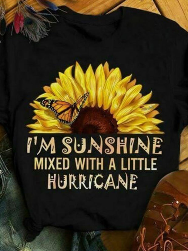 Modisches kurzärmliges T-Shirt mit Sonnenblumen-Print 