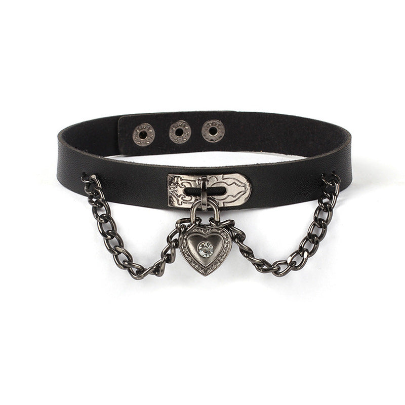 Punk Heart Pendant Leather Choker