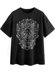 T-shirt imprimé tête de mort en diamant 