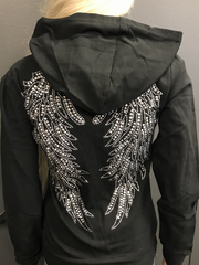 Wings Rhinestone Zipper Retro Street Hooded Jacket