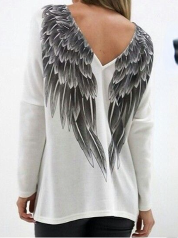 Back Wings Printed V-Neck T-Shirt