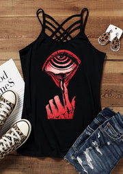 Psychopaths Eyes Print Crossover Strap Camisole