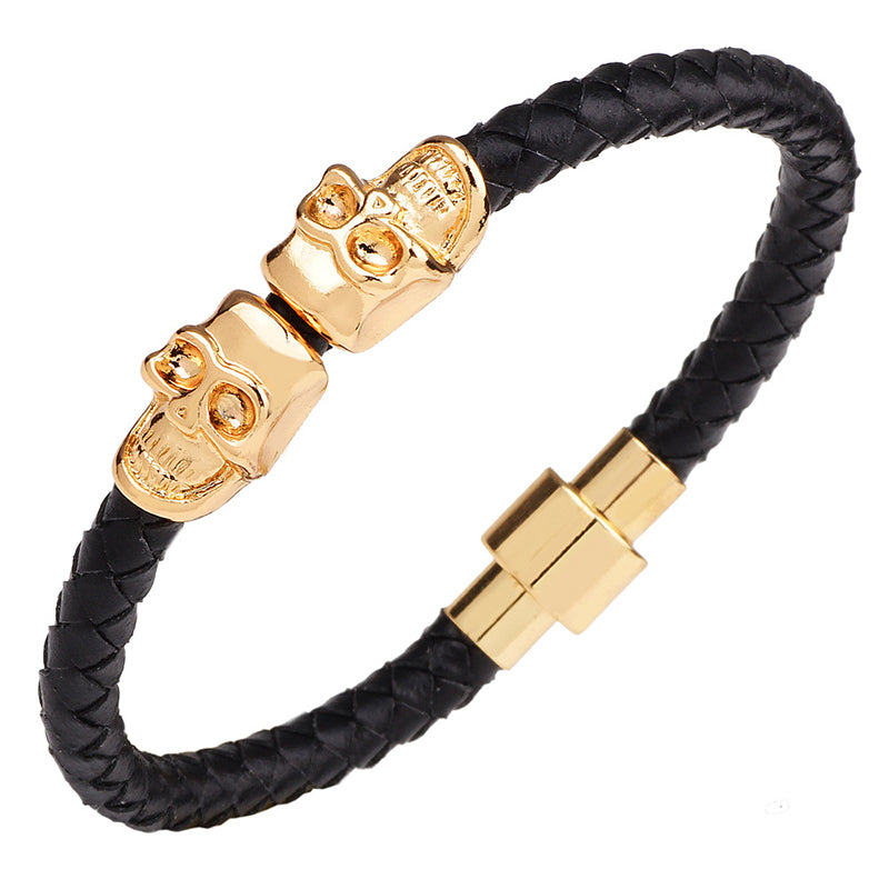 Double Skulls Buckle Braided Bracelet