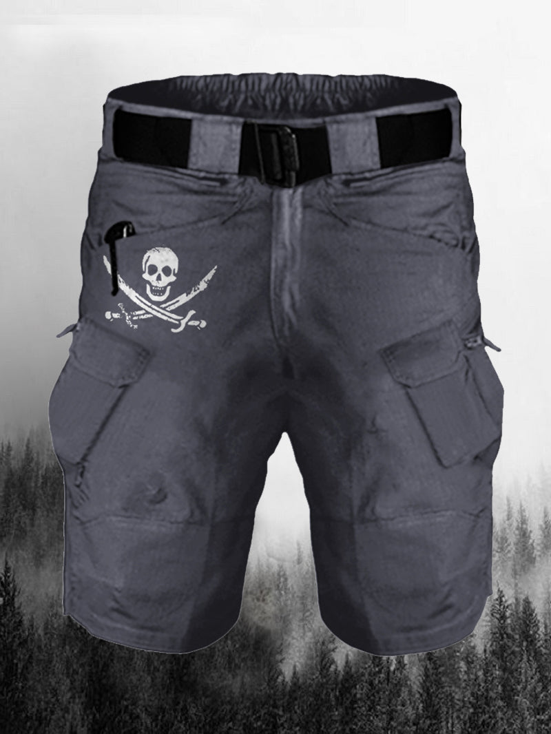 Multi Pockets Skull Print Cargo Shorts