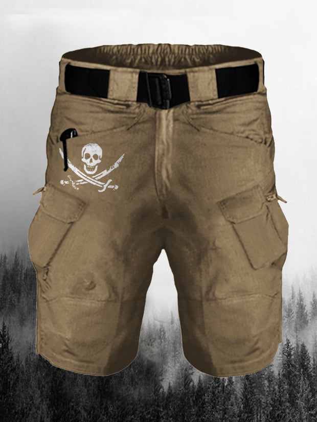 Multi Pockets Skull Print Cargo Shorts
