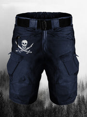 Multi Pockets Skull Print Cargo Shorts